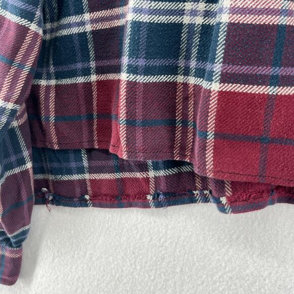 LL BEAN Shirt Womens L Flannel Plaid Cropped Crafted Popover Long Sleeve Red - Picture 11 of 14